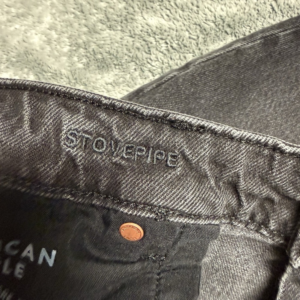 American Eagle Stovepipe Jeans Size 14 Baggy Cuffed Wide Leg Denim Black - Picture 4 of 12